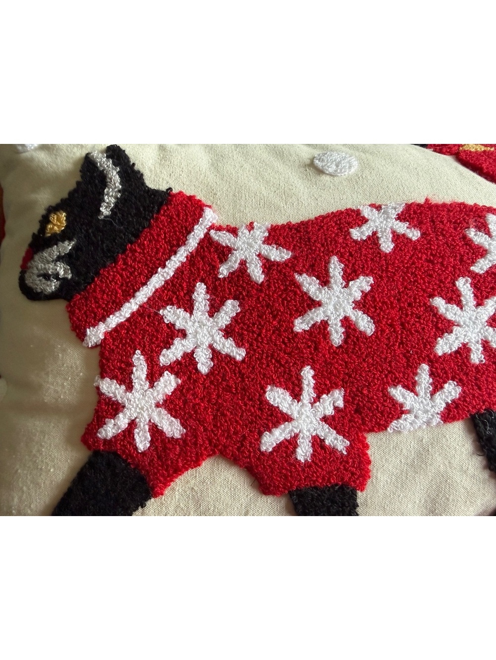 Decorative Pillow with Black Cat in Red Sweater Design - Picture 3 of 6
